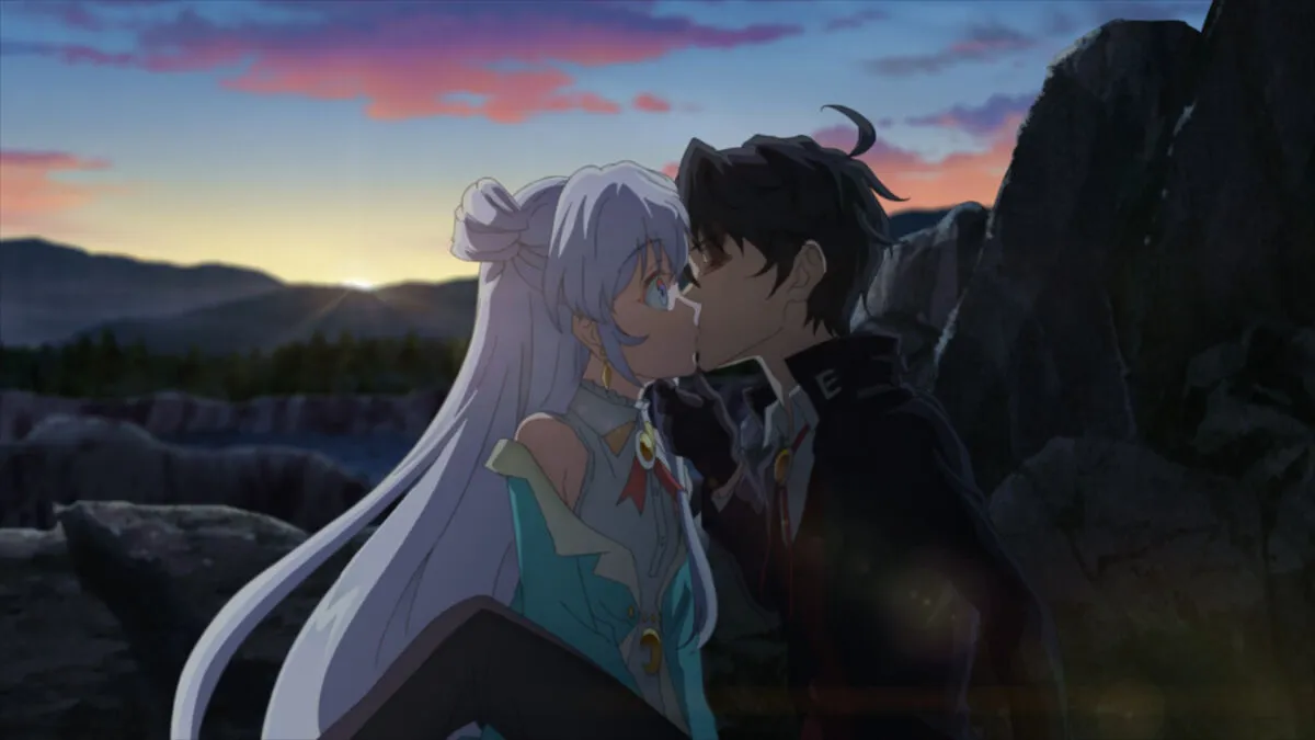 The protagonist and the heroine are kissing eachother 