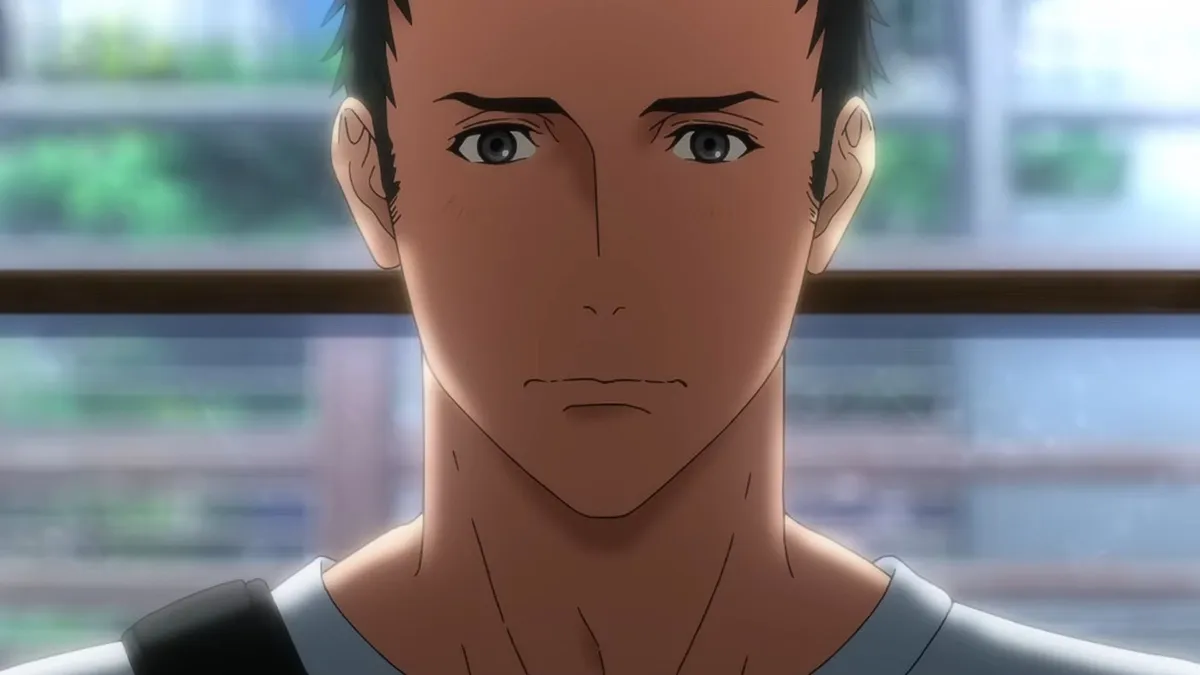 The male protagonist is staring